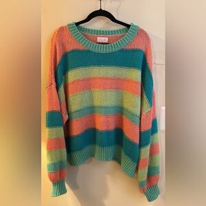 Pink Lily Vibrant Striped Crew Neck Sweater